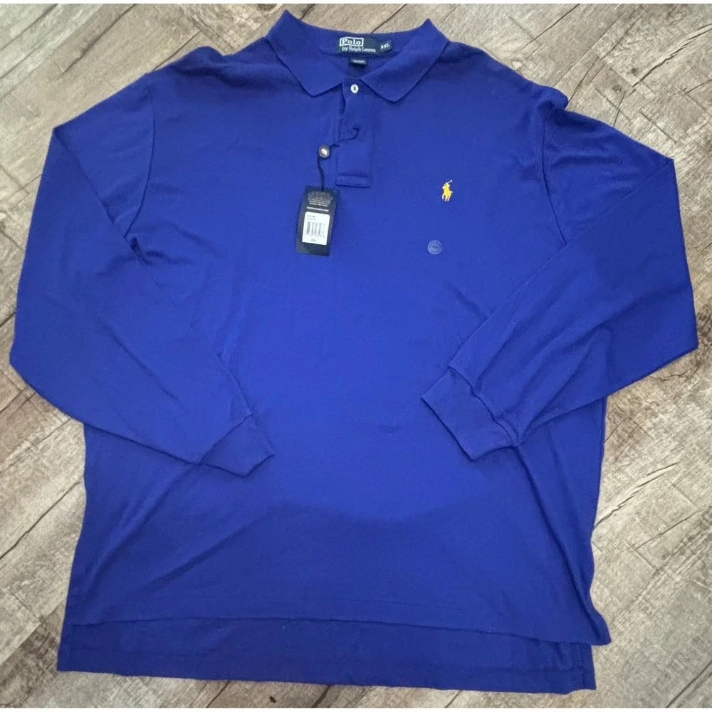 Polo Ralph Lauren Mens Long Sleeve Interlock Polo Shirt Blue Yellow Pony XXL NEW
